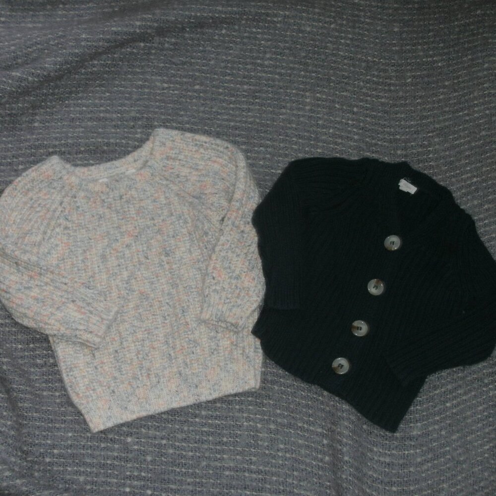 2 Sweaters Cable Knit Multi color Pullover & Navy Blue  Rib Knit Cardigan 12-18M